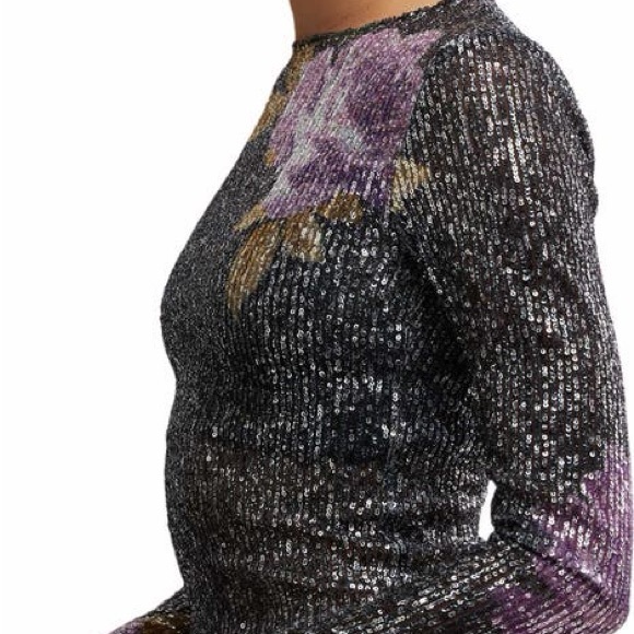 Free People New Floral Long Sleeve Sequin Women's Top, Medium - Picture 8 of 9